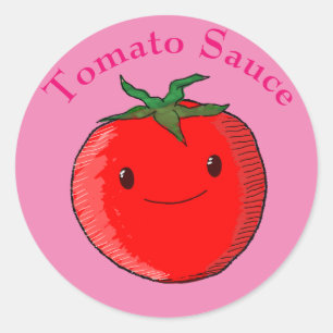 Sticker Rond Tomate Cartoon Cute Avec Texte Rose