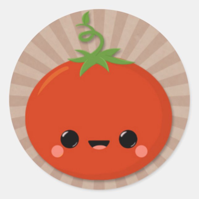 Sticker Rond Tomate de Kawaii sur Starburst Brown (Devant)