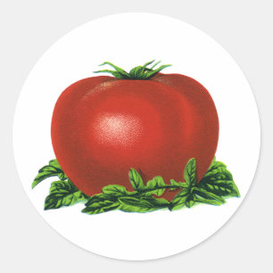 Sticker Rond Tomate Rouge Mûr Vintage, Légumes et Fruits