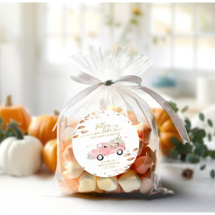Sticker Rond Tomber Amoureux Citrouille Bébé Shower d'Automne