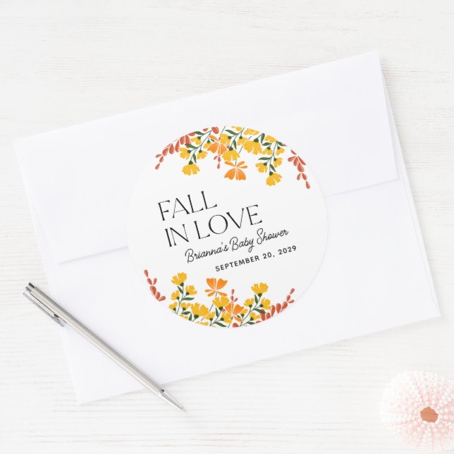 Sticker Rond Tomber dans l'amour Automne Baby shower Floral (Enveloppe)