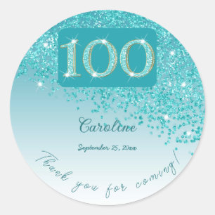 Sticker Rond Tomber la Parties scintillant bleue Turquoise, 100