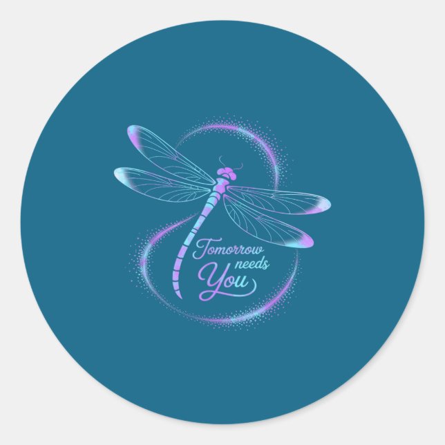 Sticker Rond Tomorrow Needs You Suicide Awareness Dragonfly  (Devant)