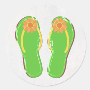 Sticker Rond tongs vert néon avec fleur