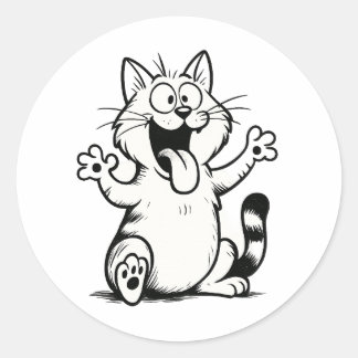 Sticker Rond "Tongue Out, Paws Up!" – Funny Cartoon Cat