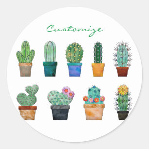 Sticker Rond Tonnerre-Cove des Plantes de Cactus agrafés