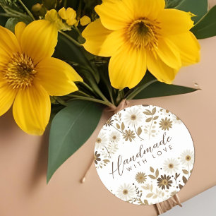 Sticker Rond Tons d'or et Brown Daisies Branches botaniques