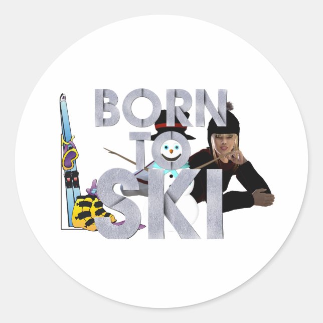 Sticker Rond TOP Born to Ski (Devant)