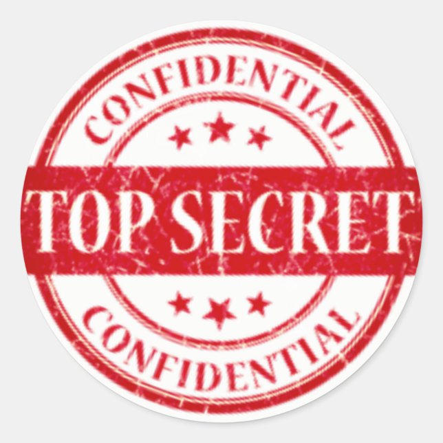 Sticker Rond Top Secret Confidentiel Timbre Blanc Étoiles Rouge (Devant)