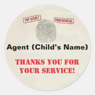 Sticker Rond Top Secret Spy Mission Kids Party