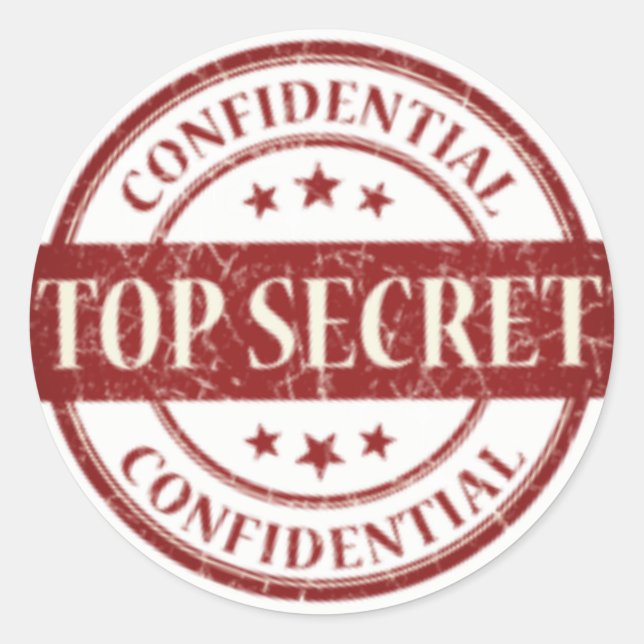 Sticker Rond Top Secret Tampon Confidentiel Étoiles Blanches Bo (Devant)