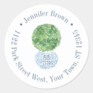 Sticker Rond Topiaire de Buis Classique Adresse de Retour