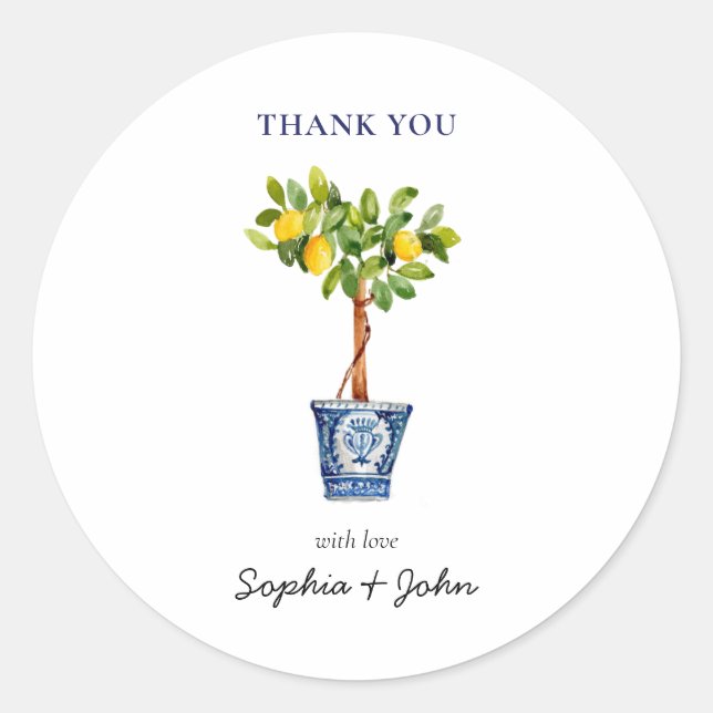 Sticker Rond Topiaire de citronier Merci Mariage  (Devant)