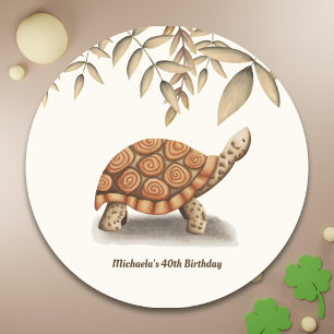 Sticker Rond Tortoise Sepia Brown Anniversaire personnalisé