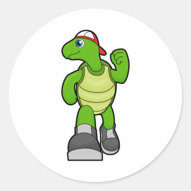 Sticker Rond Tortue à courir avec Casquette (Devant)