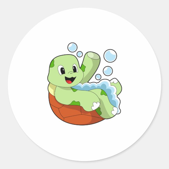 Sticker Rond Tortue à la baignade avec mousse (Devant)