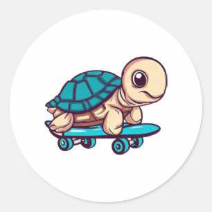 Sticker Rond Tortue à skateboard