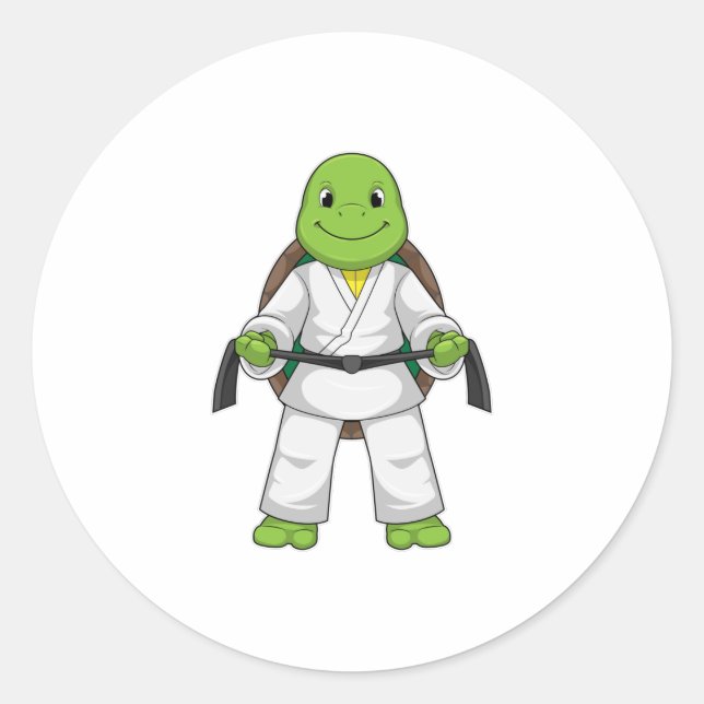 Sticker Rond Tortue aux arts martiaux avec ceinture noire (Devant)