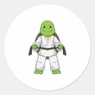Sticker Rond Tortue aux arts martiaux avec ceinture noire