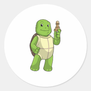 Sticker Rond Tortue aux échecs avec pièce d'échecs Pion