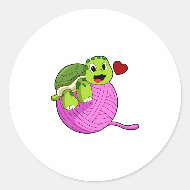 Sticker Rond Tortue avec balle de laine (Devant)