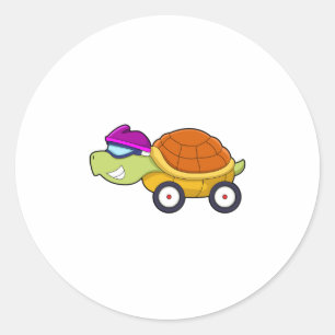 Sticker Rond Tortue avec coquille comme voiture