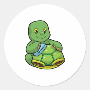 Sticker Rond Tortue avec coquille et chiffon de nettoyage