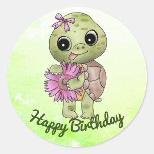 Sticker Rond Tortue avec fleur