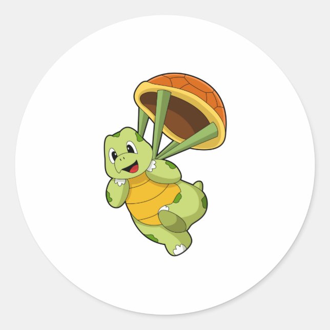 Sticker Rond Tortue avec Shell en tant que Skydiver (Devant)