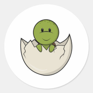 Sticker Rond Tortue comme bébé avec coquille d'oeuf