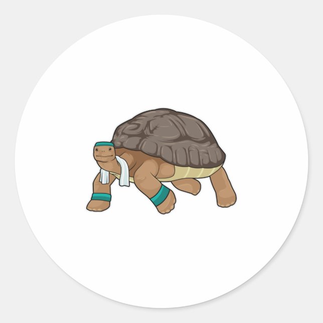 Sticker Rond Tortue comme coureur avec serviette (Devant)