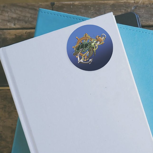 Sticker Rond Tortue de mer bleu vert (Créateur téléchargé)