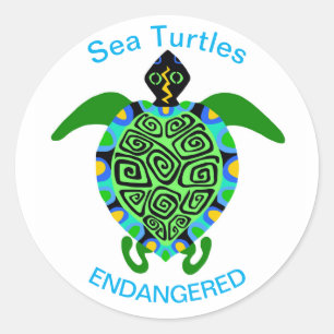 Sticker Rond TORTUE de mer - Espèces en voie de disparition - A