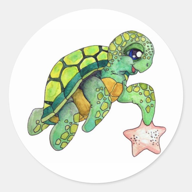 Sticker Rond Tortue de mer et Starfish (Devant)