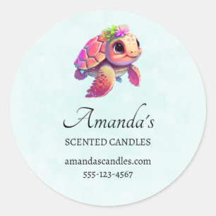 Sticker Rond Tortue de mer rose Whimsical & Cute Business