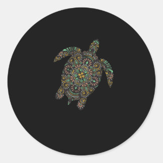 Sticker Rond Tortue de mer tribale hawaïenne