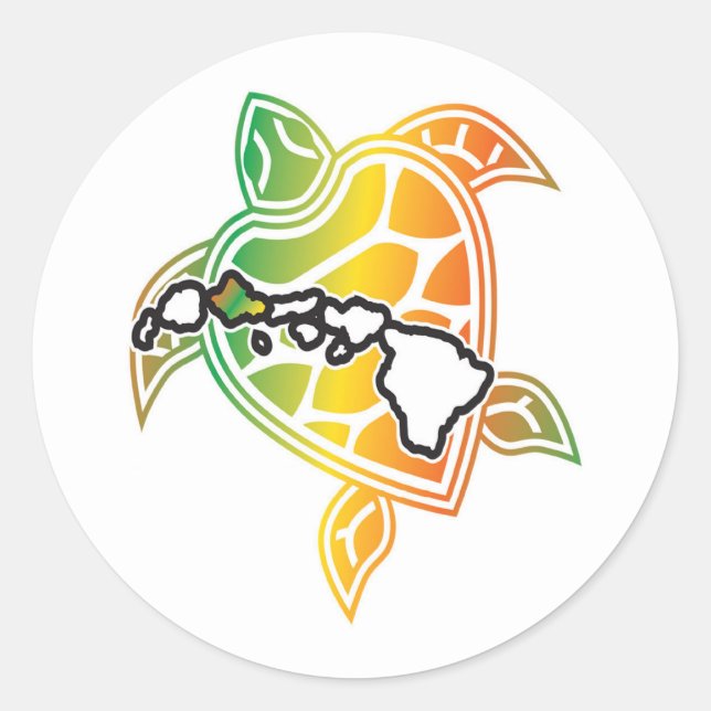 Sticker Rond Tortue de Reggae d'Hawaii (Devant)