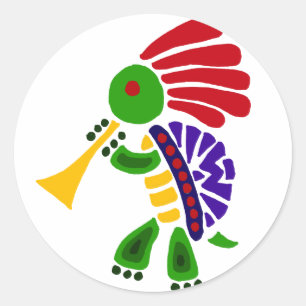 Sticker Rond Tortue drôle dansant le style de Kokopelli