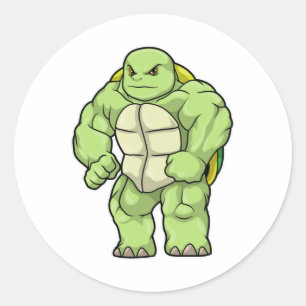 Sticker Rond Tortue en Bodybuilder avec Six pack