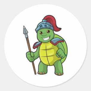 Sticker Rond Tortue en guerrier avec Spear & Helmet