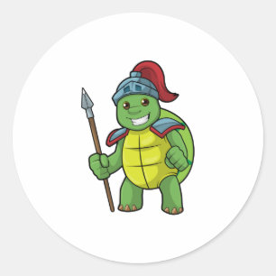 Sticker Rond Tortue en guerrier avec Spear & Helmet
