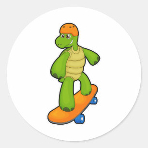 Sticker Rond Tortue en Skateboard avec Skateboard & Casque