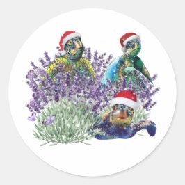 Sticker Rond Tortue Lavande Noël Chemise Noël Noël