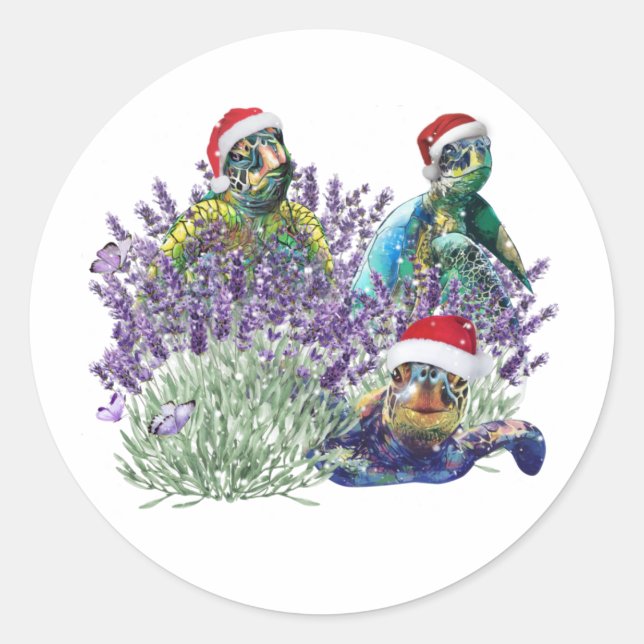 Sticker Rond Tortue Lavande Noël Chemise Noël Noël (Devant)