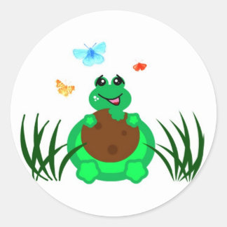 Sticker Rond Tortue Manger un biscuit