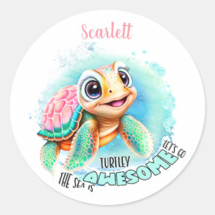 Sticker Rond Tortue mignonne Nom été Fille