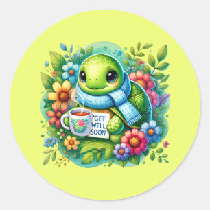 Sticker Rond Tortue mignonne pour un prompt rétablissement