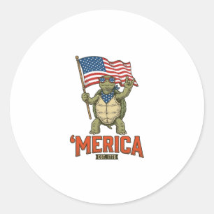 Sticker Rond Tortue Patriotique ‘Merica Vintage Vector