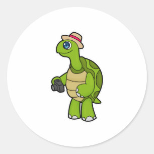 Sticker Rond Tortue photographe avec caméra
