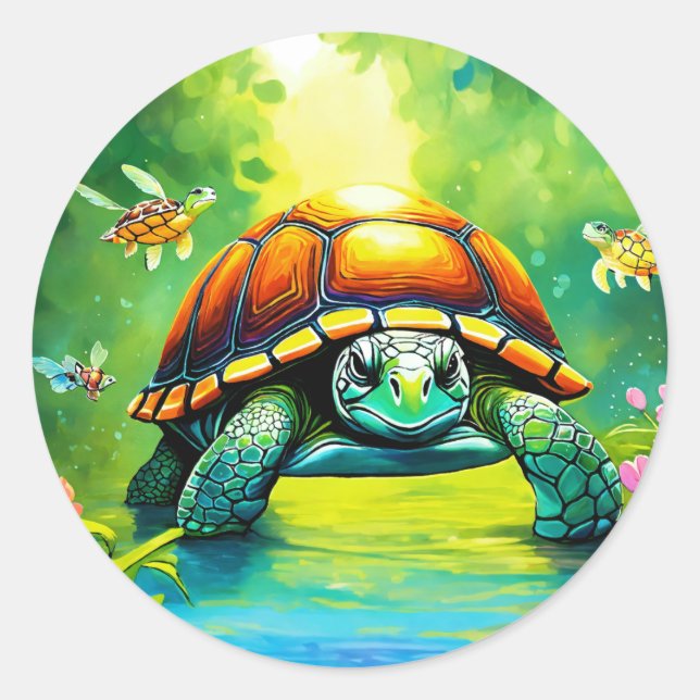 Sticker Rond "Tortue tatouée : intemporelle et audacieuse" "Kac (Devant)